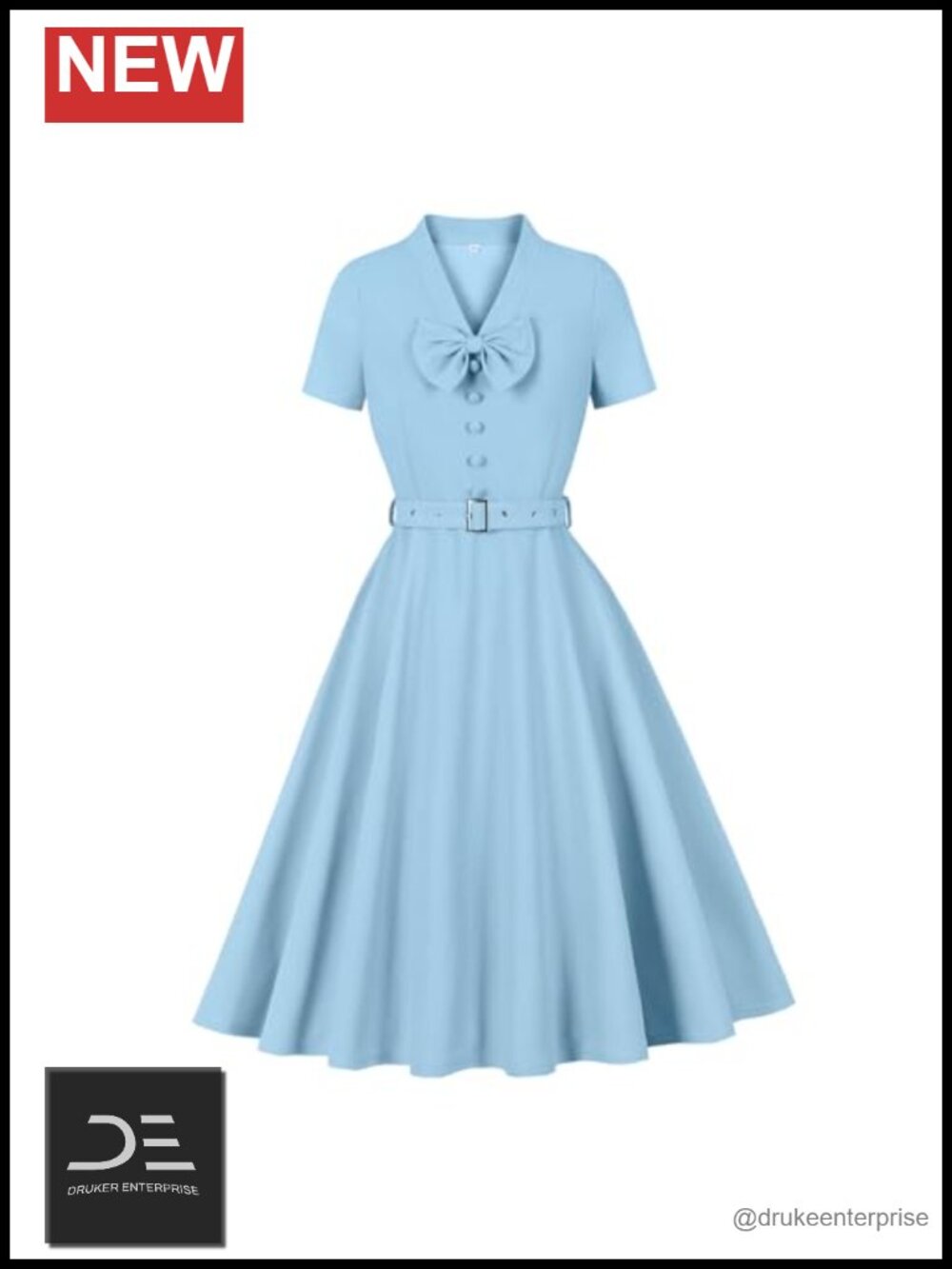 Women's 1950s Retro Swing Dress Puff Sleeve Tie Neck Cocktail